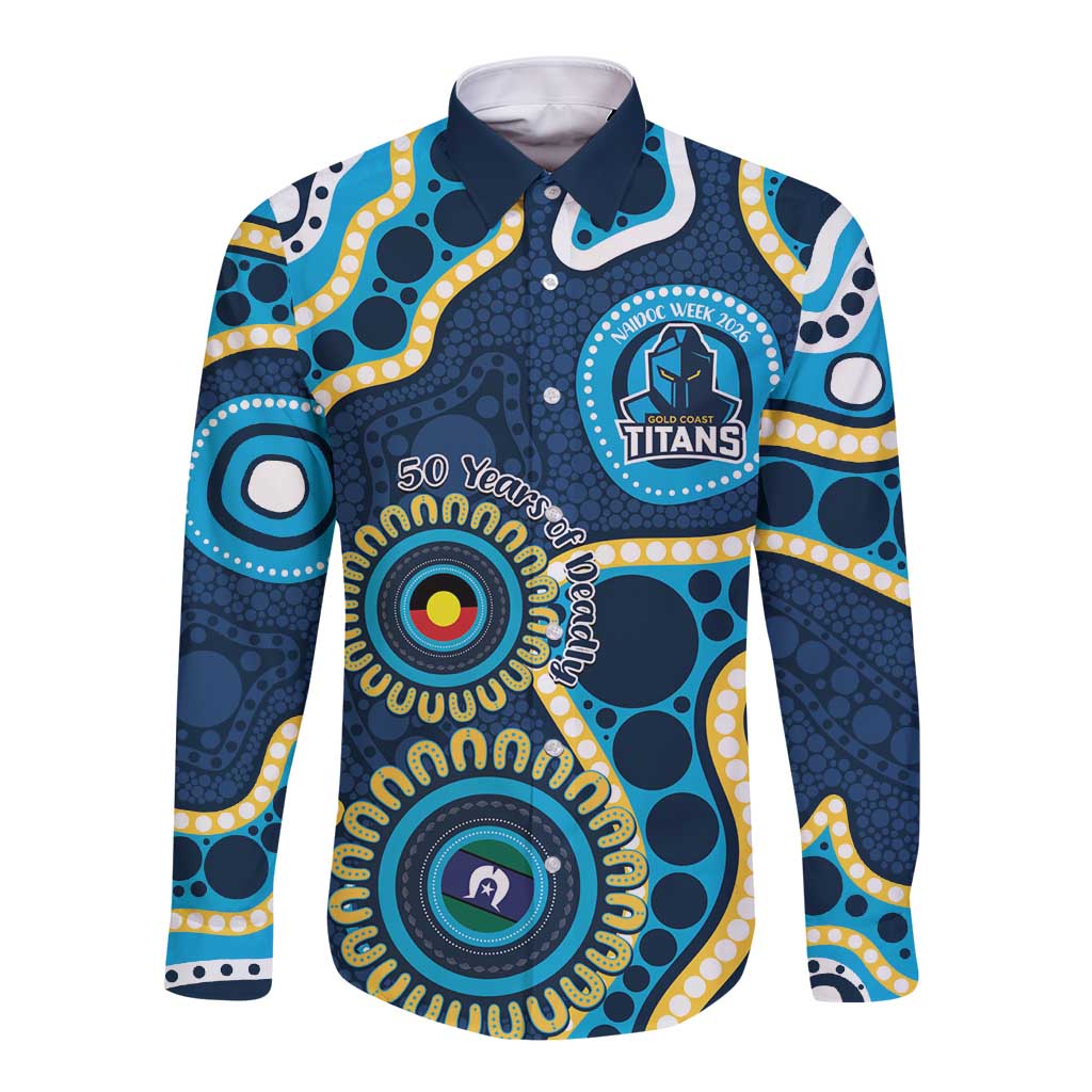 Titans NAIDOC Week 2026 Personalised Long Sleeve Button Shirt 50 Years of Deadly Aboriginal Art