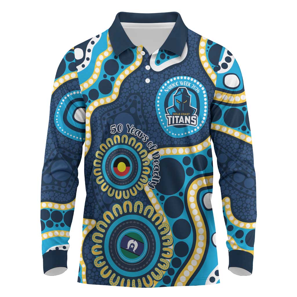 Titans NAIDOC Week 2026 Personalised Long Sleeve Polo Shirt 50 Years of Deadly Aboriginal Art