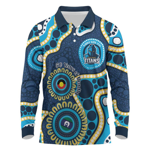 Titans NAIDOC Week 2026 Personalised Long Sleeve Polo Shirt 50 Years of Deadly Aboriginal Art