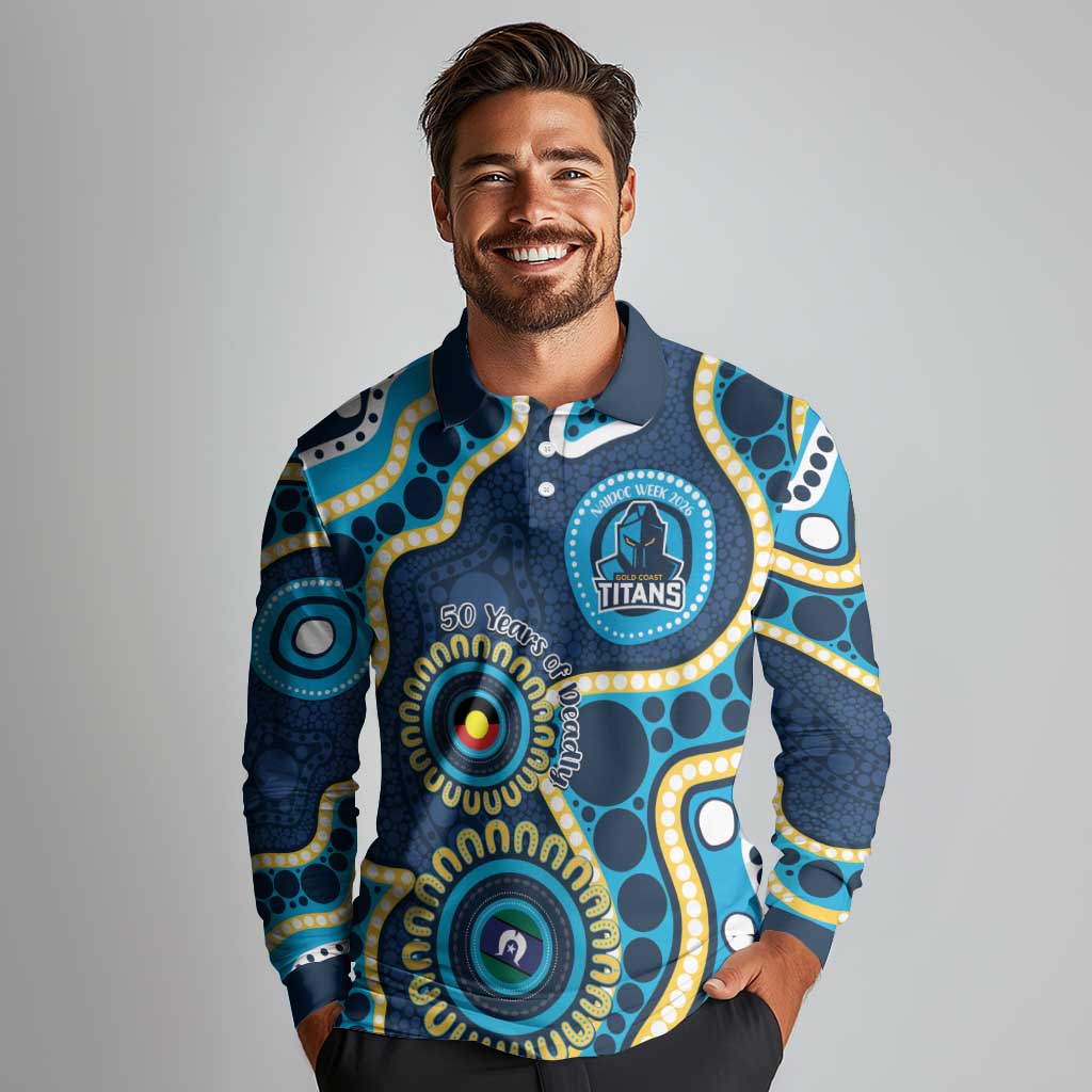 Titans NAIDOC Week 2026 Personalised Long Sleeve Polo Shirt 50 Years of Deadly Aboriginal Art