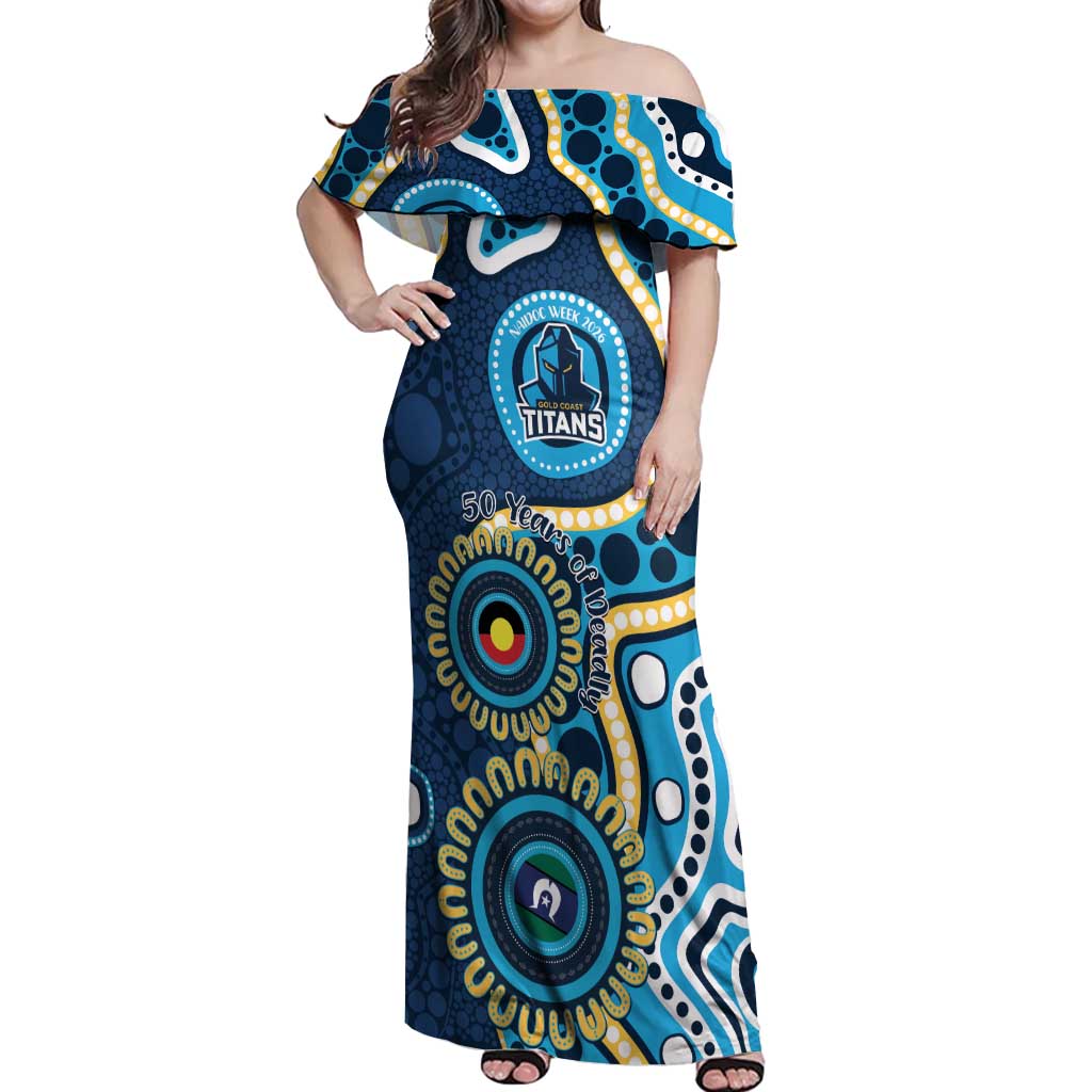 Titans NAIDOC Week 2026 Personalised Off Shoulder Maxi Dress 50 Years of Deadly Aboriginal Art