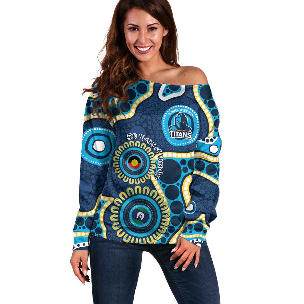 Titans NAIDOC Week 2026 Personalised Off Shoulder Sweater 50 Years of Deadly Aboriginal Art