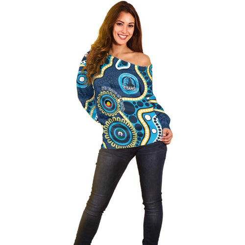 Titans NAIDOC Week 2026 Personalised Off Shoulder Sweater 50 Years of Deadly Aboriginal Art