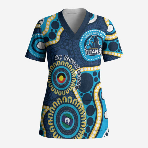 Titans NAIDOC Week 2026 Personalised Scrub Top 50 Years of Deadly Aboriginal Art