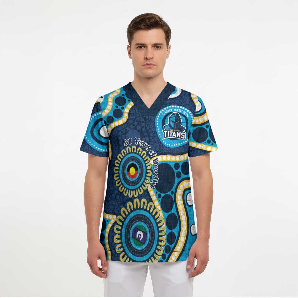 Titans NAIDOC Week 2026 Personalised Scrub Top 50 Years of Deadly Aboriginal Art