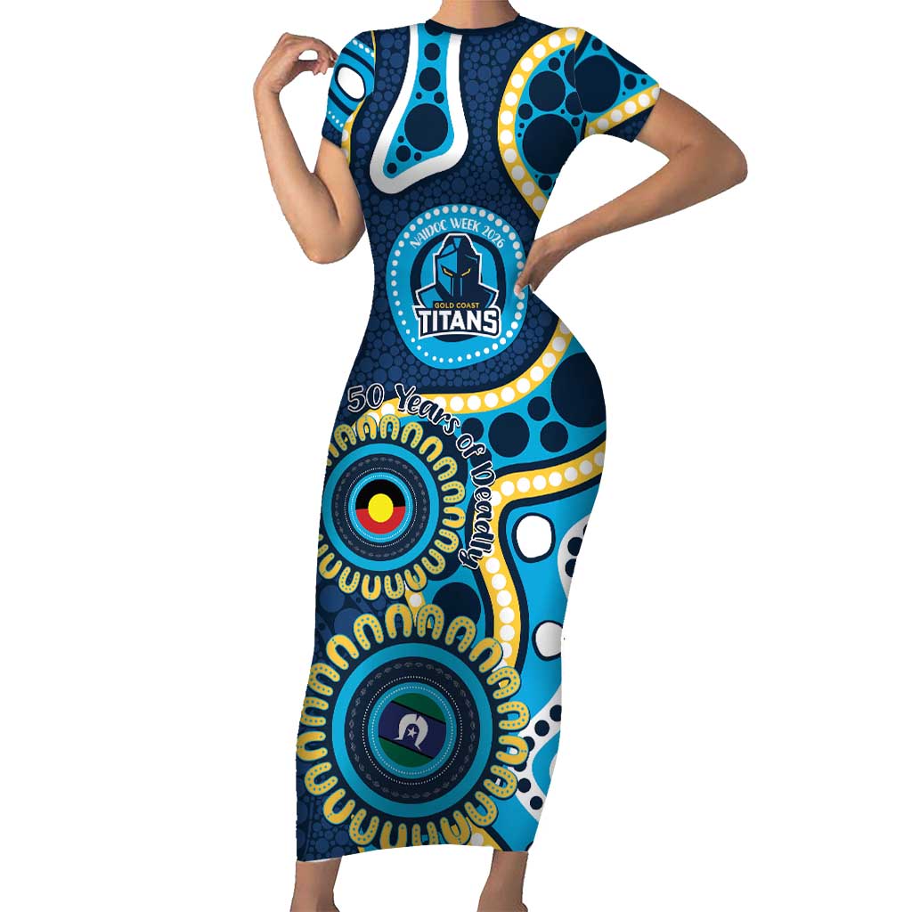 Titans NAIDOC Week 2026 Personalised Short Sleeve Bodycon Dress 50 Years of Deadly Aboriginal Art