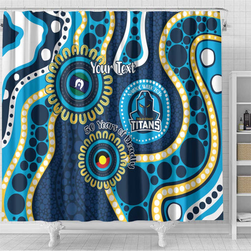 Titans NAIDOC Week 2026 Personalised Shower Curtain 50 Years of Deadly Aboriginal Art