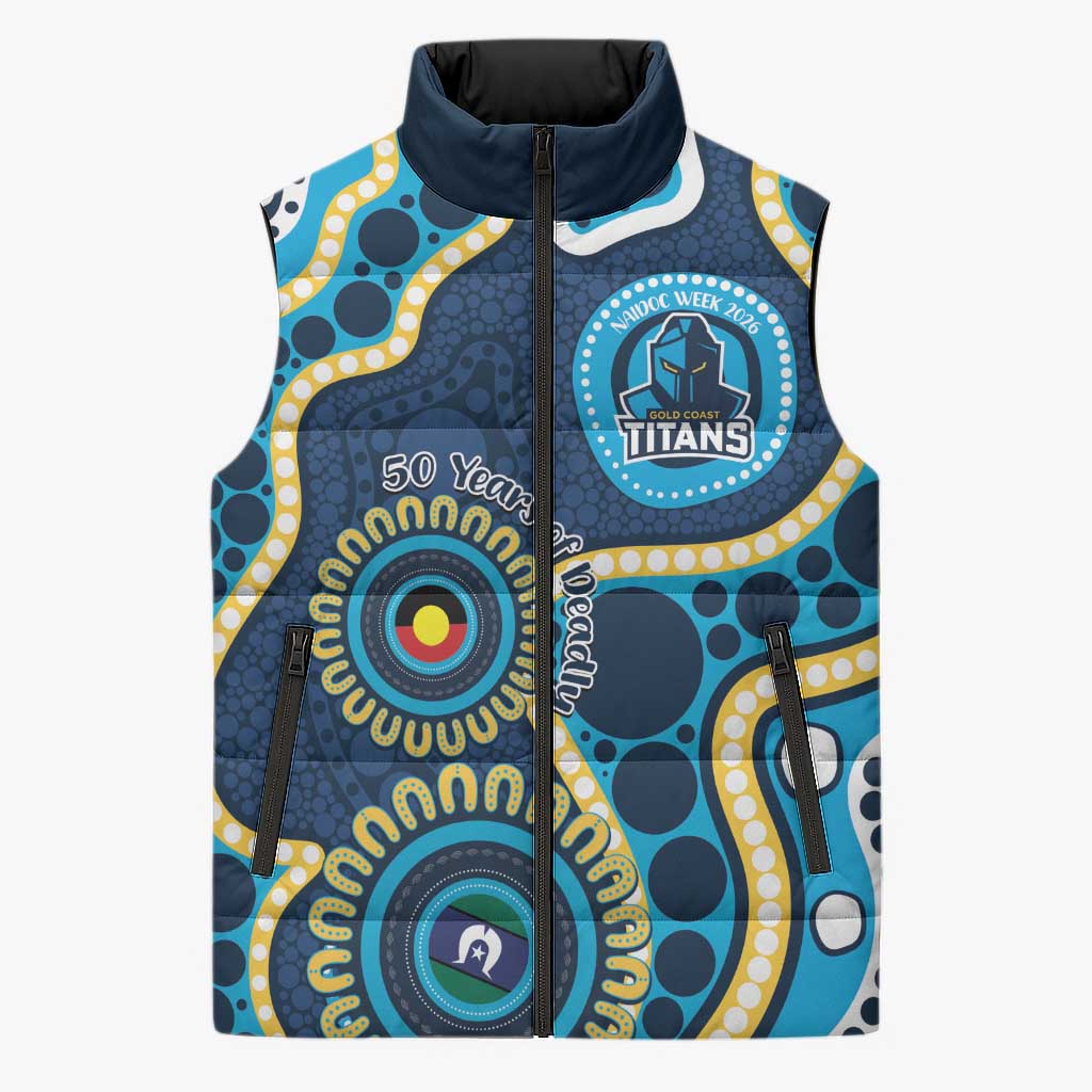 Titans NAIDOC Week 2026 Personalised Sleeveless Puffer Jacket 50 Years of Deadly Aboriginal Art