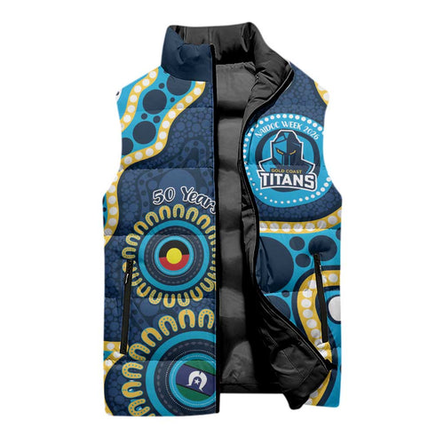 Titans NAIDOC Week 2026 Personalised Sleeveless Puffer Jacket 50 Years of Deadly Aboriginal Art