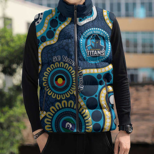 Titans NAIDOC Week 2026 Personalised Sleeveless Puffer Jacket 50 Years of Deadly Aboriginal Art