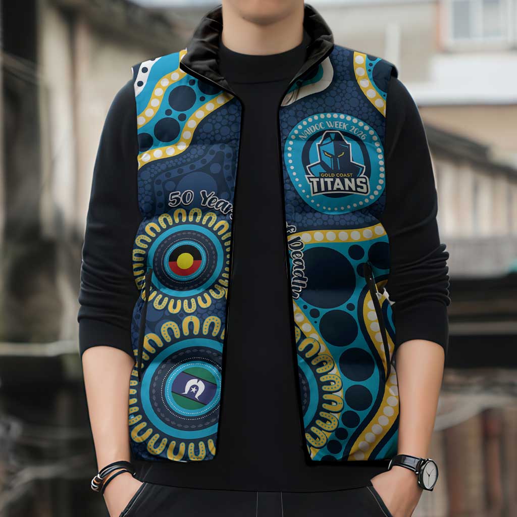 Titans NAIDOC Week 2026 Personalised Sleeveless Puffer Jacket 50 Years of Deadly Aboriginal Art