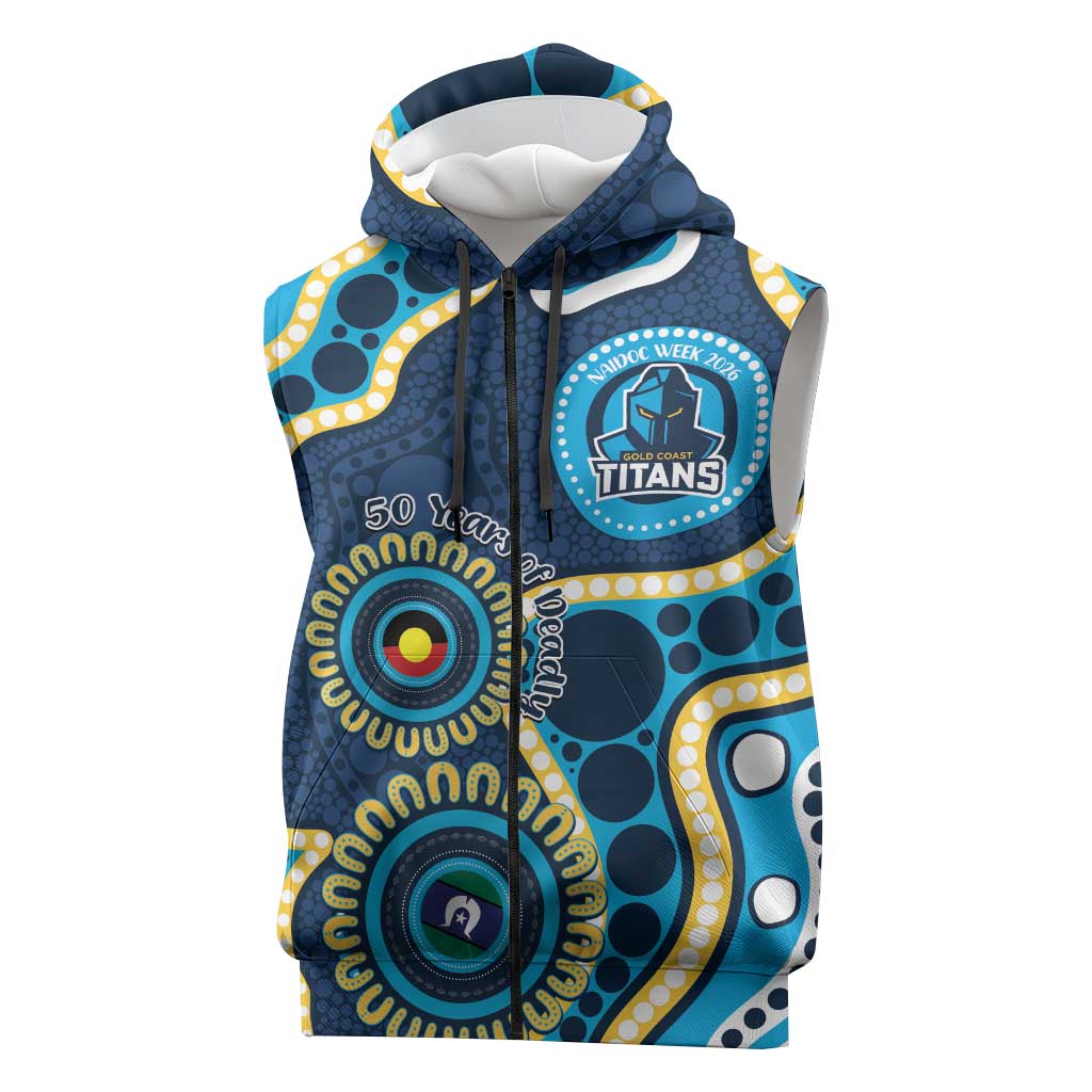 Titans NAIDOC Week 2026 Personalised Sleeveless Zip Hoodie 50 Years of Deadly Aboriginal Art