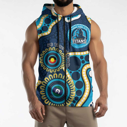 Titans NAIDOC Week 2026 Personalised Sleeveless Zip Hoodie 50 Years of Deadly Aboriginal Art