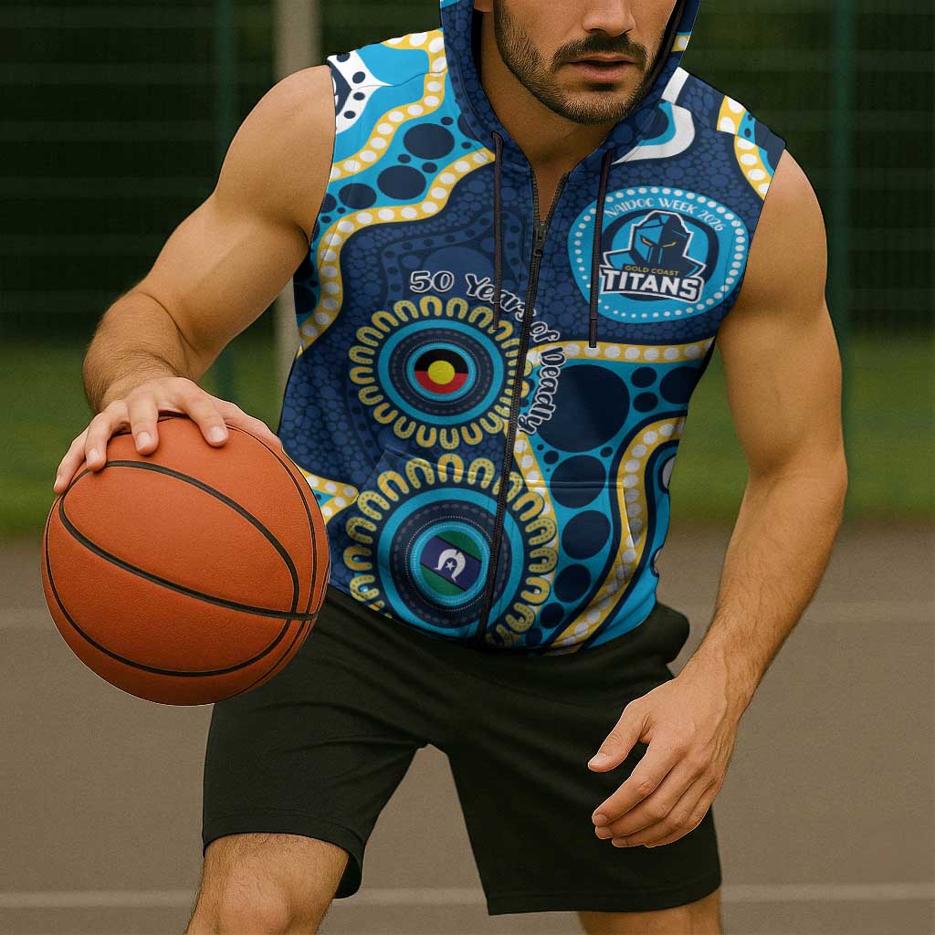 Titans NAIDOC Week 2026 Personalised Sleeveless Zip Hoodie 50 Years of Deadly Aboriginal Art