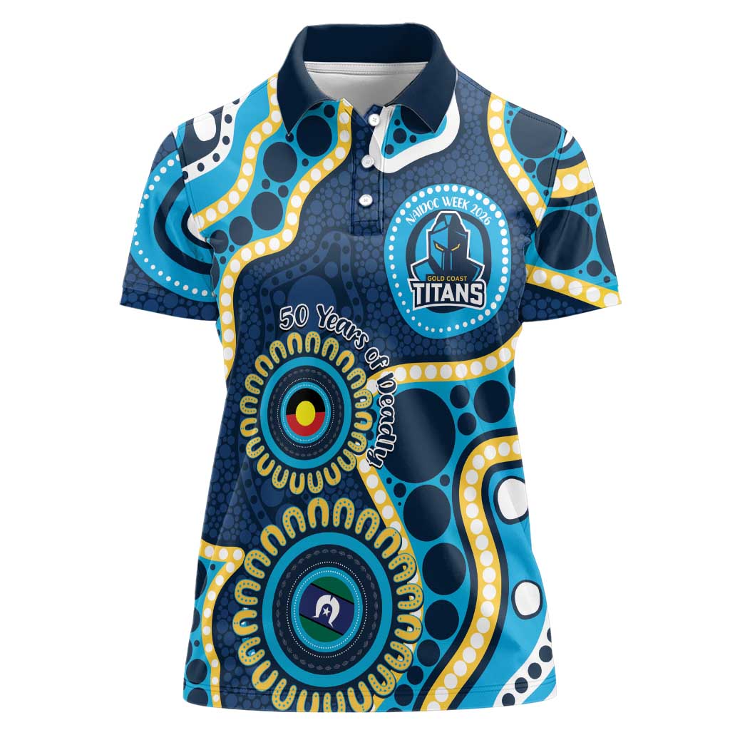 Titans NAIDOC Week 2026 Personalised Women Polo Shirt 50 Years of Deadly Aboriginal Art