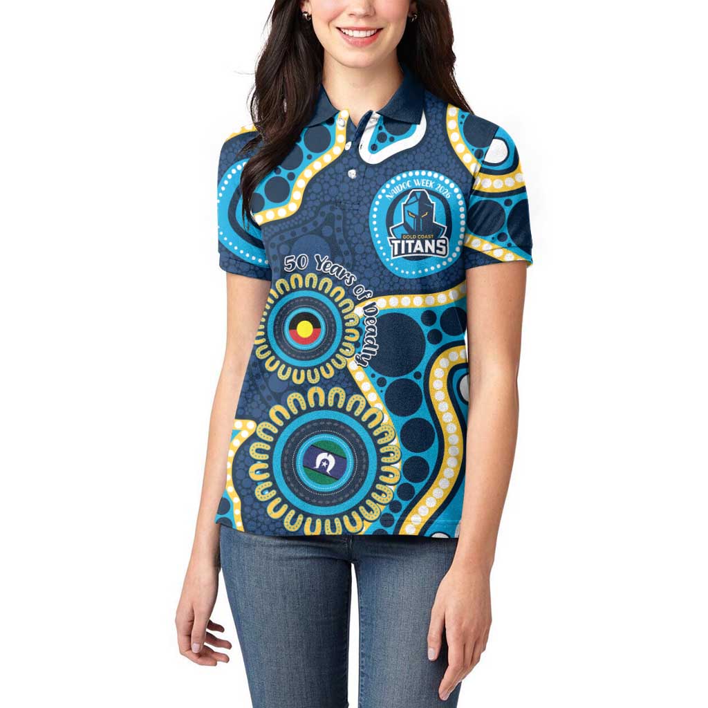 Titans NAIDOC Week 2026 Personalised Women Polo Shirt 50 Years of Deadly Aboriginal Art