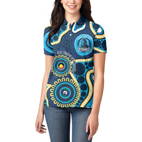 Titans NAIDOC Week 2026 Personalised Women Polo Shirt 50 Years of Deadly Aboriginal Art