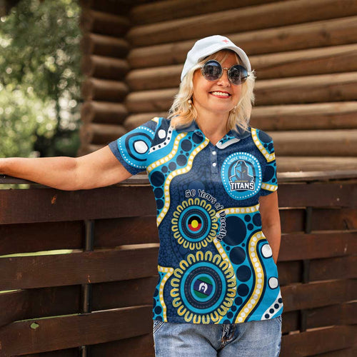 Titans NAIDOC Week 2026 Personalised Women Polo Shirt 50 Years of Deadly Aboriginal Art