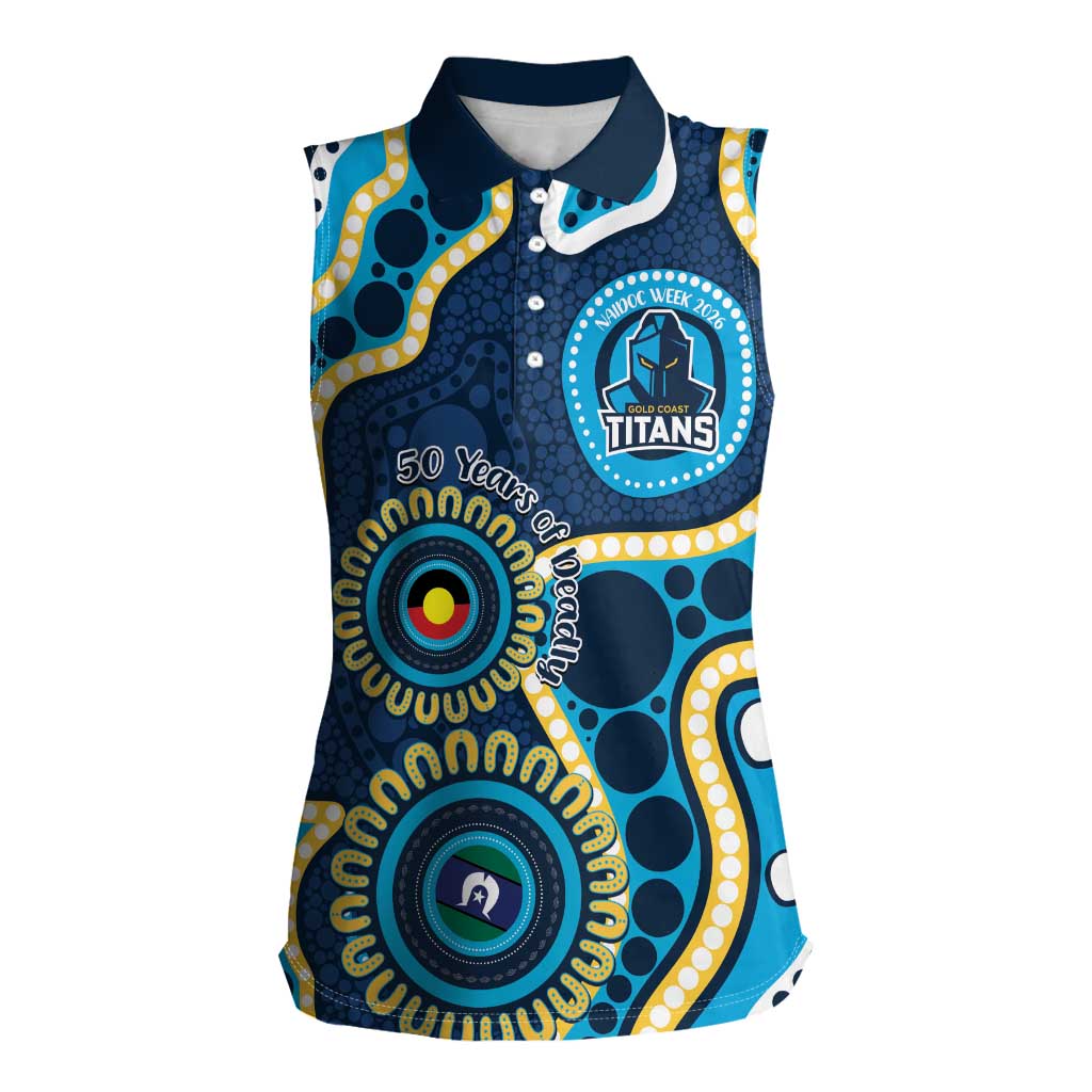 Titans NAIDOC Week 2026 Personalised Women Sleeveless Polo Shirt 50 Years of Deadly Aboriginal Art