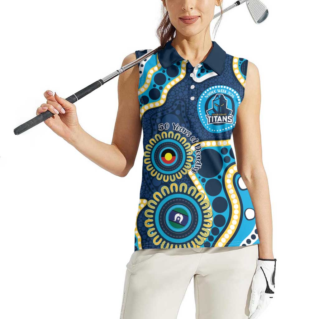 Titans NAIDOC Week 2026 Personalised Women Sleeveless Polo Shirt 50 Years of Deadly Aboriginal Art