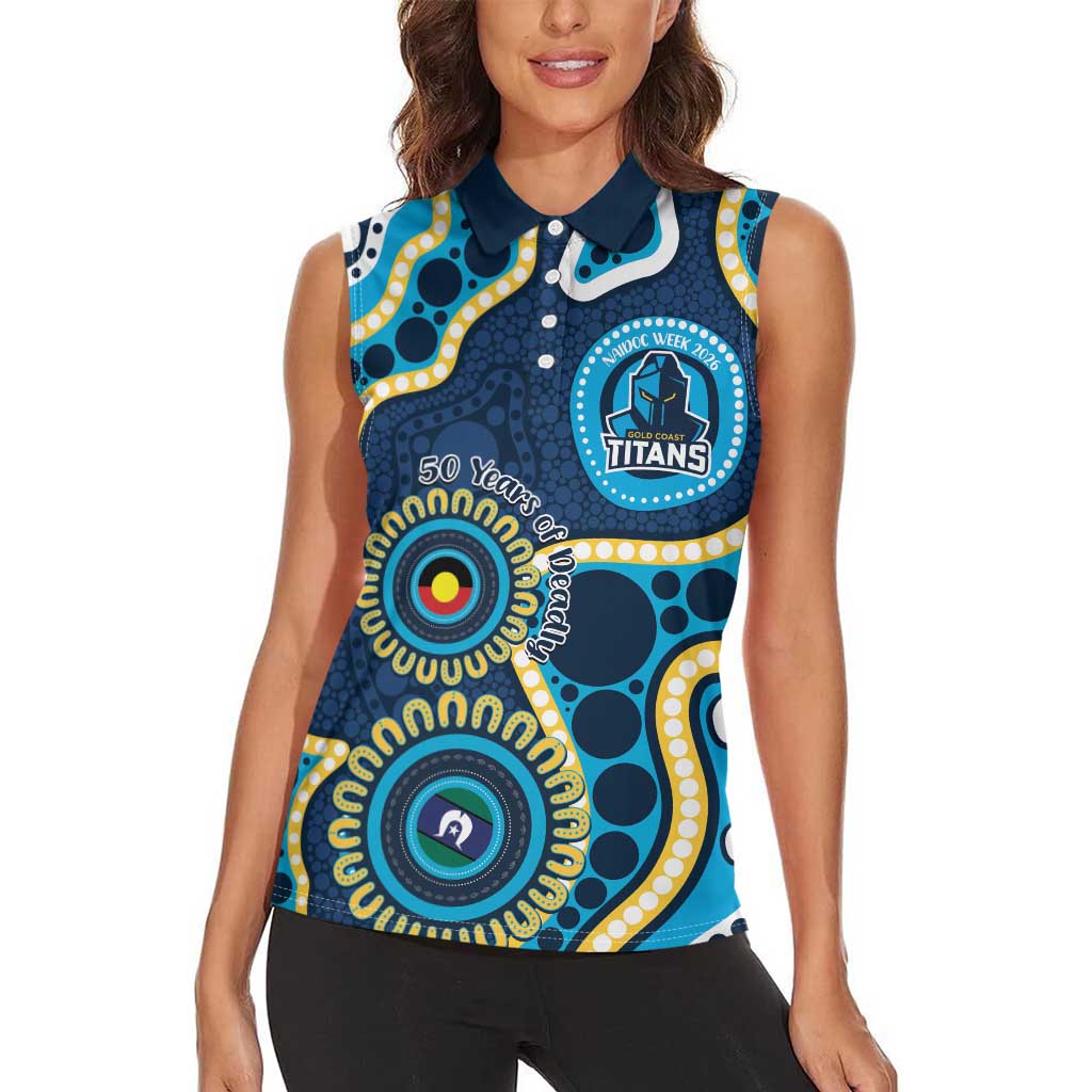 Titans NAIDOC Week 2026 Personalised Women Sleeveless Polo Shirt 50 Years of Deadly Aboriginal Art