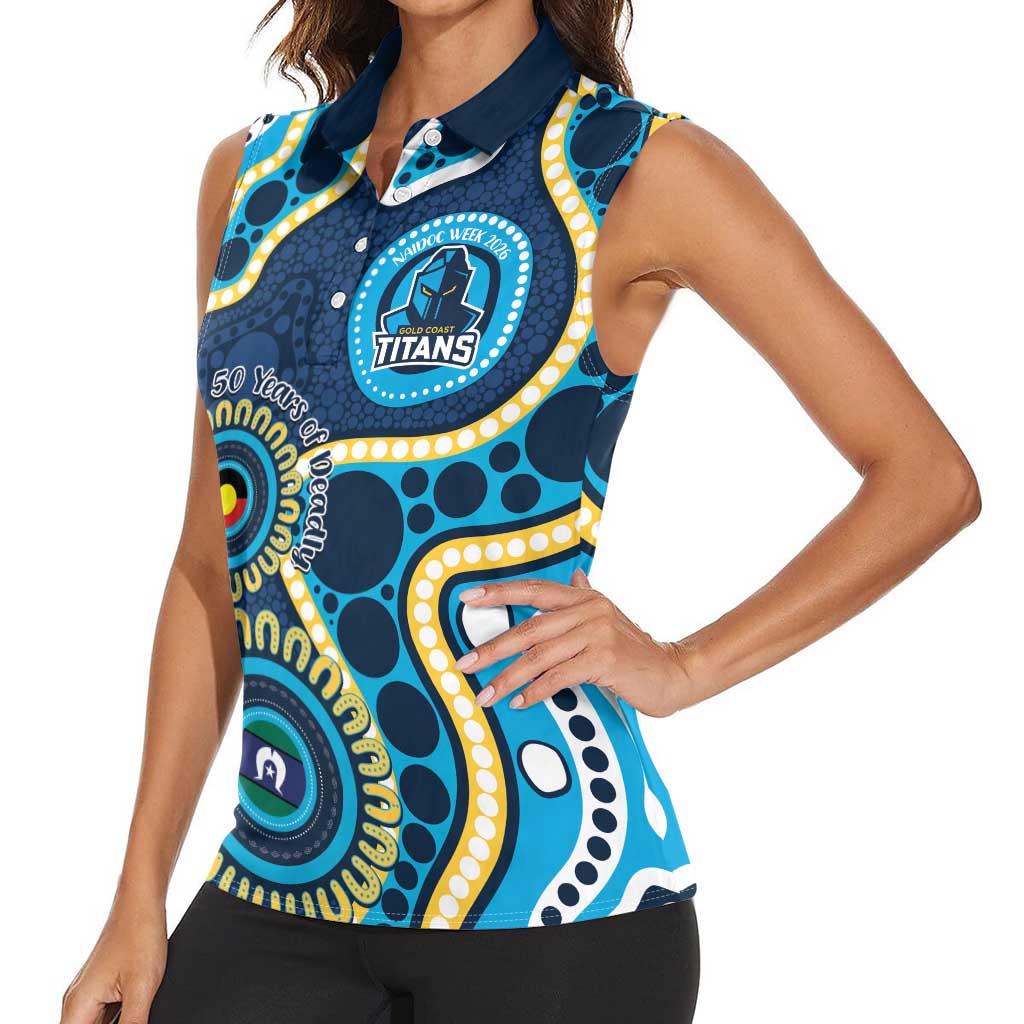 Titans NAIDOC Week 2026 Personalised Women Sleeveless Polo Shirt 50 Years of Deadly Aboriginal Art