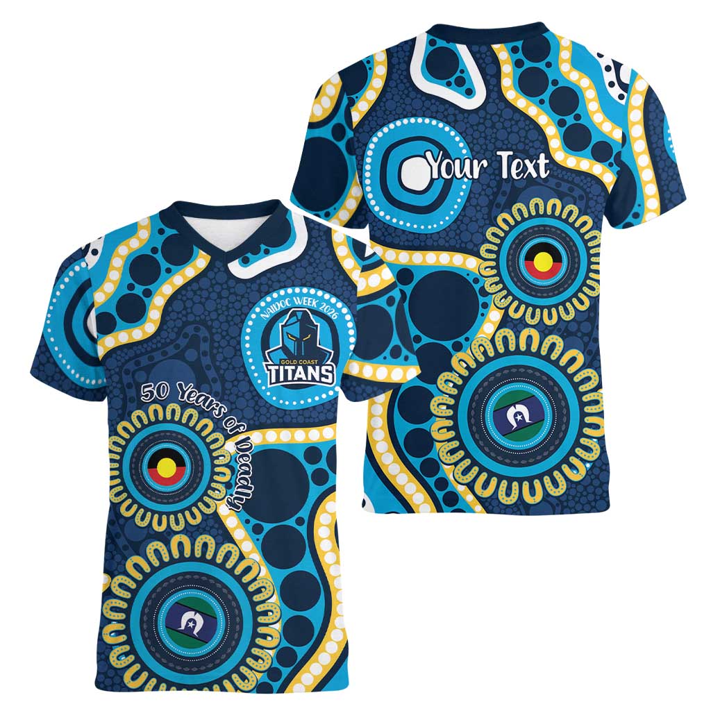 Titans NAIDOC Week 2026 Personalised Women V-Neck T-Shirt 50 Years of Deadly Aboriginal Art
