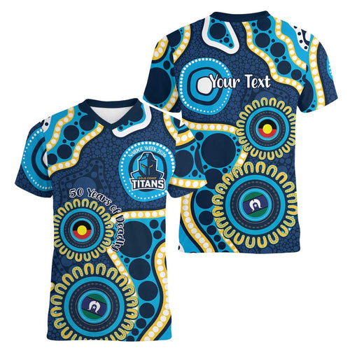 Titans NAIDOC Week 2026 Personalised Women V-Neck T-Shirt 50 Years of Deadly Aboriginal Art
