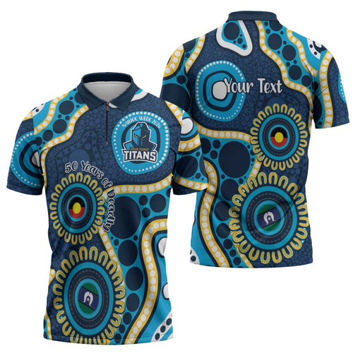 Titans NAIDOC Week 2026 Personalised Zipper Polo Shirt 50 Years of Deadly Aboriginal Art