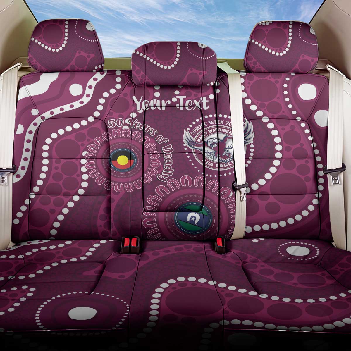 Sea Eagles NAIDOC Week 2026 Personalised Back Car Seat Cover 50 Years of Deadly Aboriginal Art