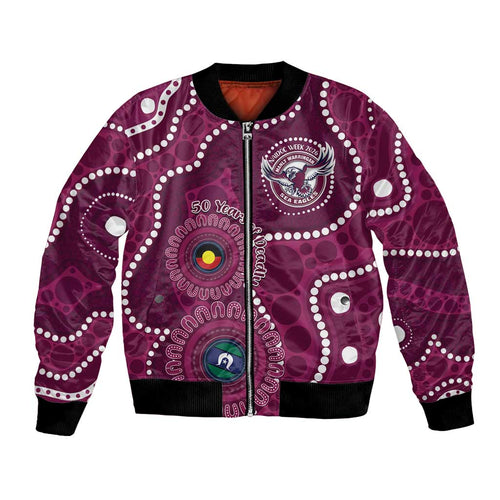 Sea Eagles NAIDOC Week 2026 Personalised Bomber Jacket 50 Years of Deadly Aboriginal Art