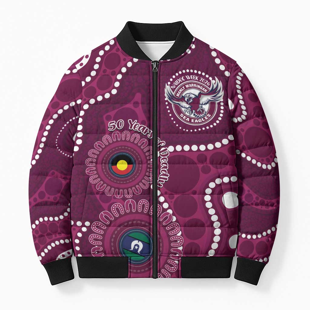 Sea Eagles NAIDOC Week 2026 Personalised Bomber Puffer Jacket 50 Years of Deadly Aboriginal Art