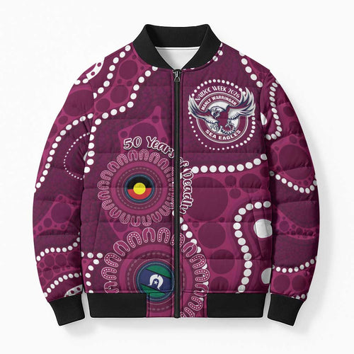 Sea Eagles NAIDOC Week 2026 Personalised Bomber Puffer Jacket 50 Years of Deadly Aboriginal Art