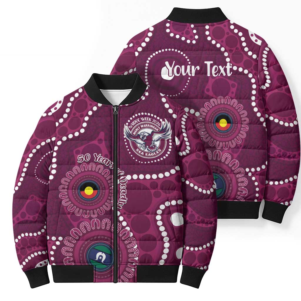 Sea Eagles NAIDOC Week 2026 Personalised Bomber Puffer Jacket 50 Years of Deadly Aboriginal Art