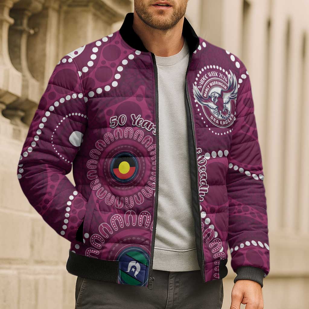 Sea Eagles NAIDOC Week 2026 Personalised Bomber Puffer Jacket 50 Years of Deadly Aboriginal Art