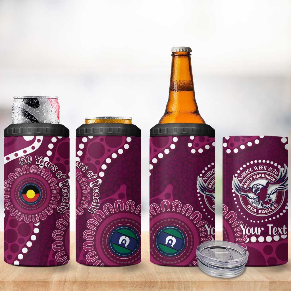 Sea Eagles NAIDOC Week 2026 Personalised 4 in 1 Can Cooler Tumbler 50 Years of Deadly Aboriginal Art