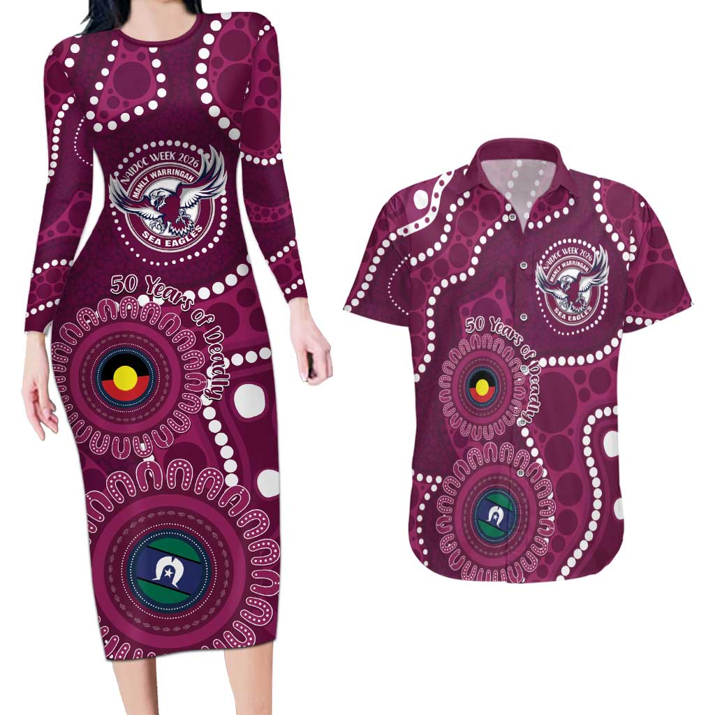 Sea Eagles NAIDOC Week 2026 Personalised Couples Matching Long Sleeve Bodycon Dress and Hawaiian Shirt 50 Years of Deadly Aboriginal Art