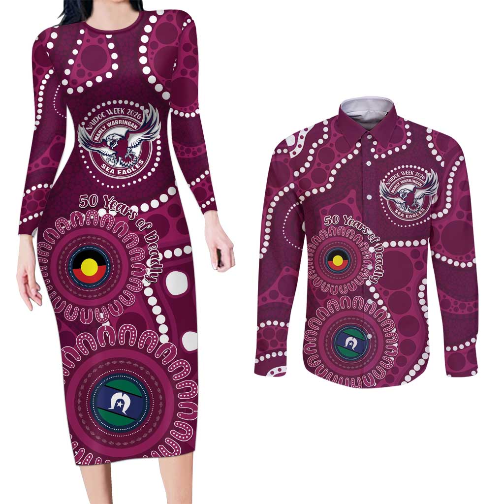 Sea Eagles NAIDOC Week 2026 Personalised Couples Matching Long Sleeve Bodycon Dress and Long Sleeve Button Shirt 50 Years of Deadly Aboriginal Art