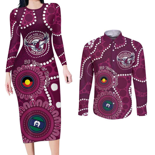 Sea Eagles NAIDOC Week 2026 Personalised Couples Matching Long Sleeve Bodycon Dress and Long Sleeve Button Shirt 50 Years of Deadly Aboriginal Art
