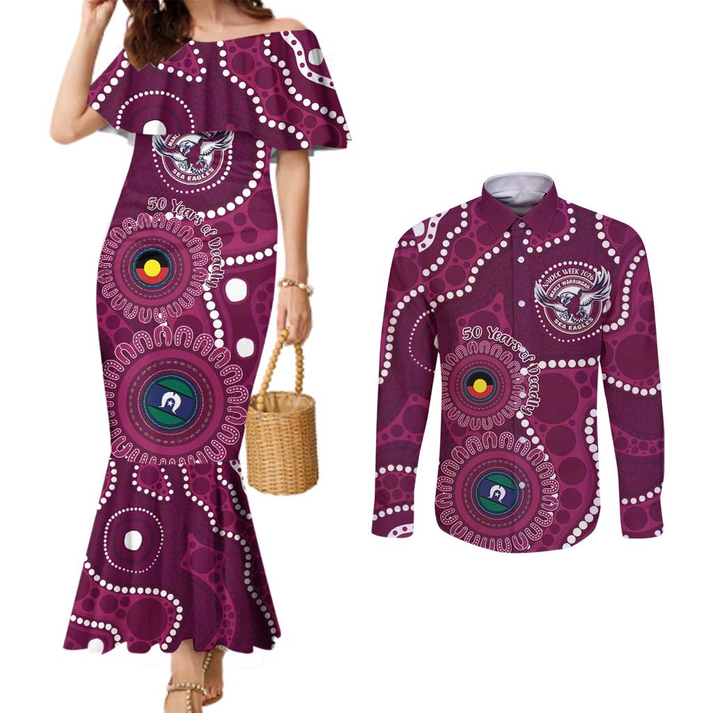 Sea Eagles NAIDOC Week 2026 Personalised Couples Matching Mermaid Dress and Long Sleeve Button Shirt 50 Years of Deadly Aboriginal Art