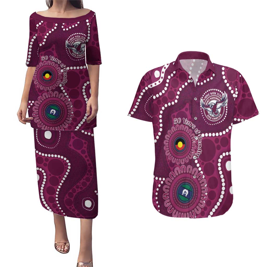 Sea Eagles NAIDOC Week 2026 Personalised Couples Matching Puletasi and Hawaiian Shirt 50 Years of Deadly Aboriginal Art