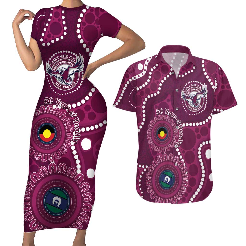 Sea Eagles NAIDOC Week 2026 Personalised Couples Matching Short Sleeve Bodycon Dress and Hawaiian Shirt 50 Years of Deadly Aboriginal Art