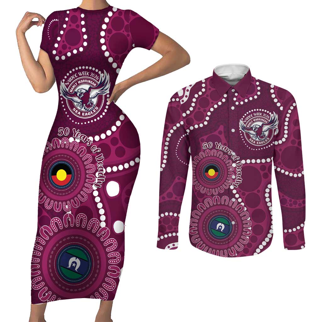 Sea Eagles NAIDOC Week 2026 Personalised Couples Matching Short Sleeve Bodycon Dress and Long Sleeve Button Shirt 50 Years of Deadly Aboriginal Art