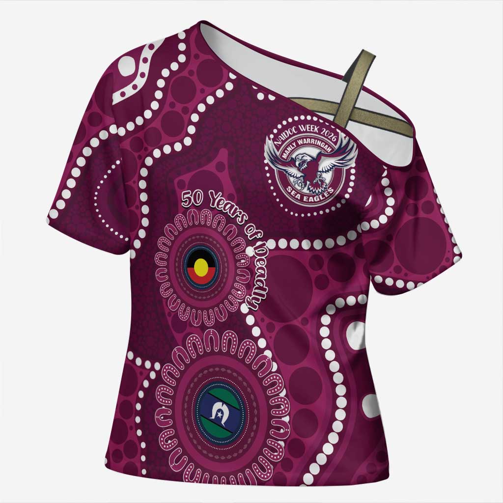 Sea Eagles NAIDOC Week 2026 Personalised Cross Shoulder Shirt 50 Years of Deadly Aboriginal Art