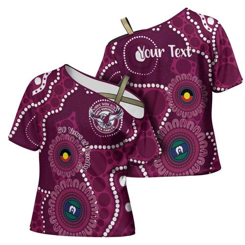 Sea Eagles NAIDOC Week 2026 Personalised Cross Shoulder Shirt 50 Years of Deadly Aboriginal Art