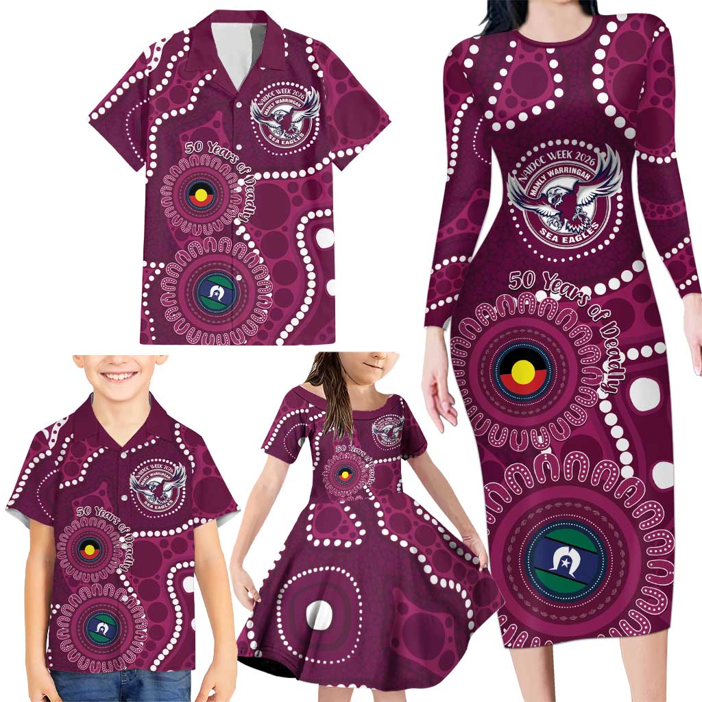 Sea Eagles NAIDOC Week 2026 Personalised Family Matching Long Sleeve Bodycon Dress and Hawaiian Shirt 50 Years of Deadly Aboriginal Art