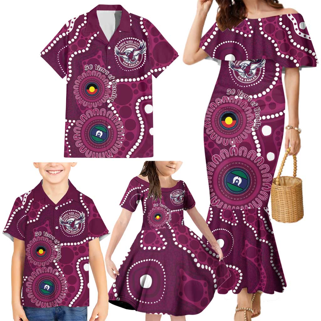 Sea Eagles NAIDOC Week 2026 Personalised Family Matching Mermaid Dress and Hawaiian Shirt 50 Years of Deadly Aboriginal Art