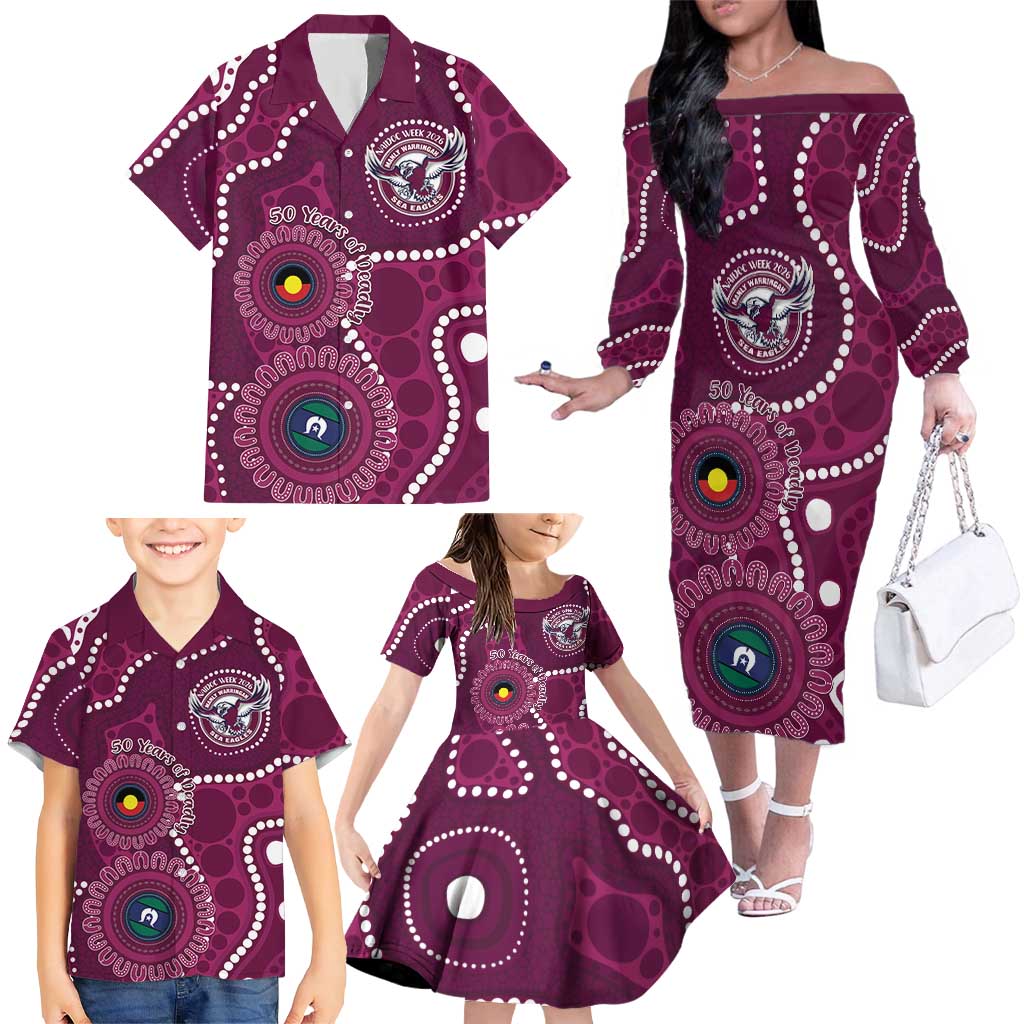 Sea Eagles NAIDOC Week 2026 Personalised Family Matching Off The Shoulder Long Sleeve Dress and Hawaiian Shirt 50 Years of Deadly Aboriginal Art