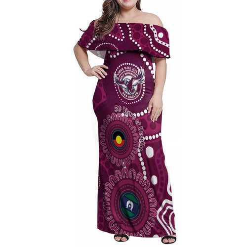 Sea Eagles NAIDOC Week 2026 Personalised Family Matching Off Shoulder Maxi Dress and Hawaiian Shirt 50 Years of Deadly Aboriginal Art