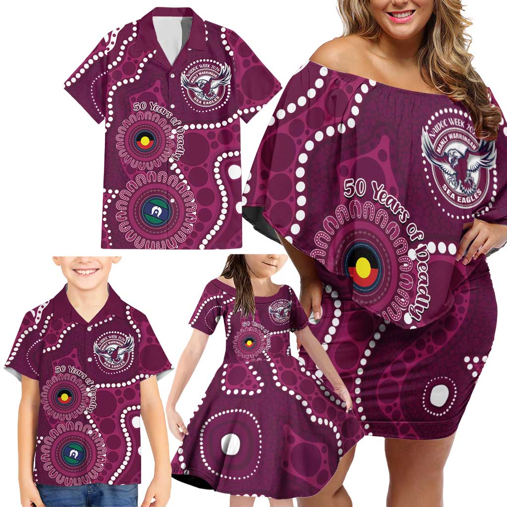 Sea Eagles NAIDOC Week 2026 Personalised Family Matching Off Shoulder Short Dress and Hawaiian Shirt 50 Years of Deadly Aboriginal Art